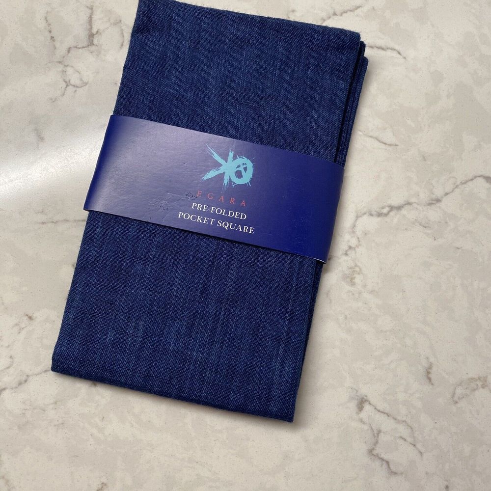 EGARA Pre Folded Pocket Square Blue Denim Cotton Blend Handkerchief Hanky